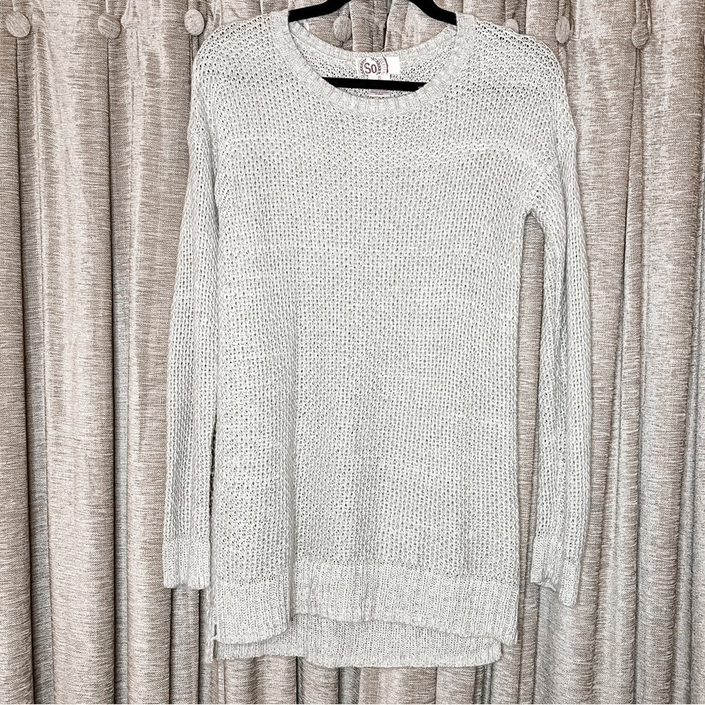 SO Grey Open Knit Crew Neck Sweater Size Small